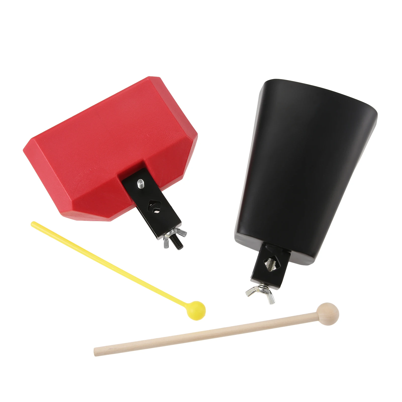 Professional 6-inch Steel Cowbell with Stick & Jam Block Noise Makers Hand Metal Percussion Cow Bell and Block for Drum Set
