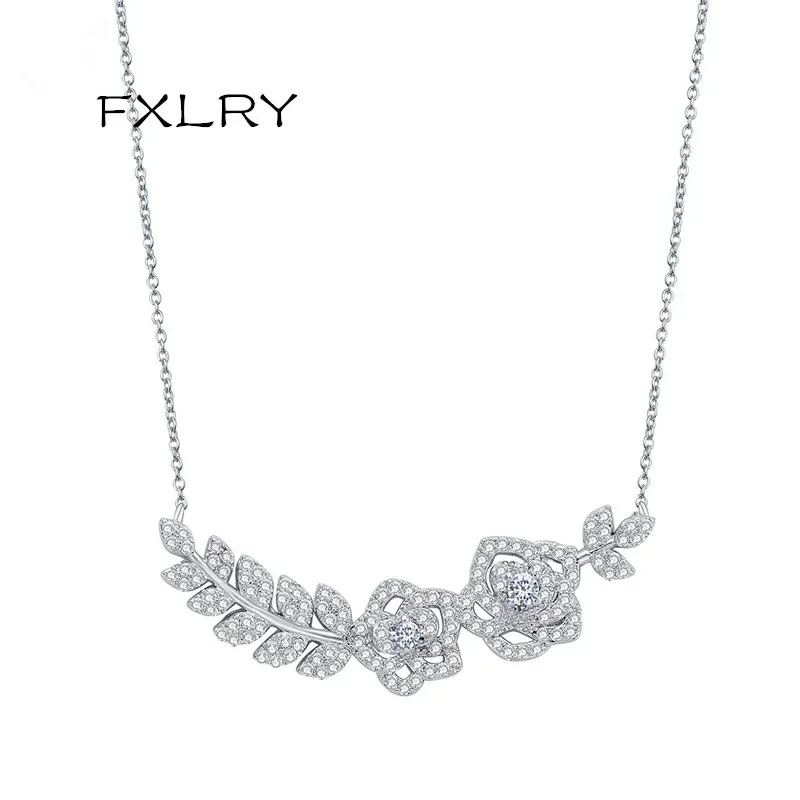 

FXLRY романтический белый цвет AAA кубический циркон цветы кулон ожерелье для женщин модные ювелирные аксессуары