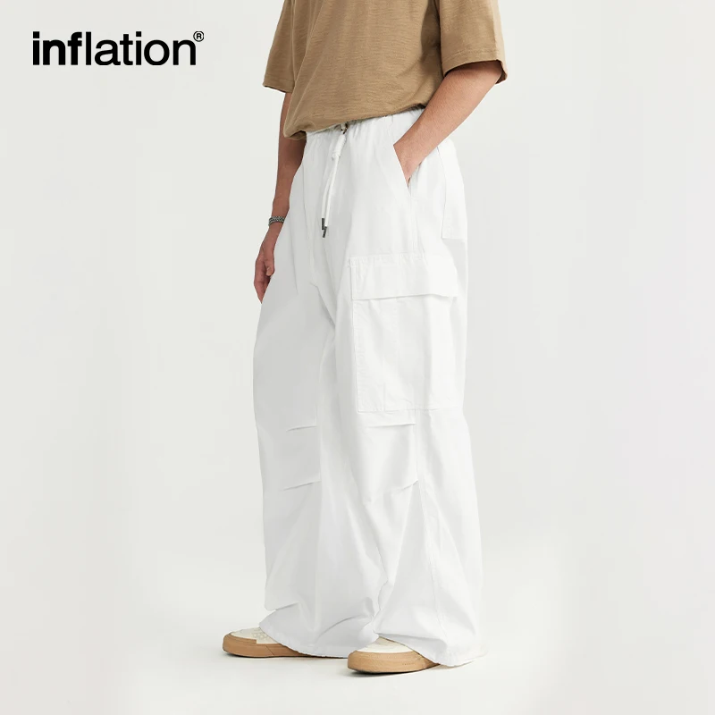 INFLATION Minimalism Washed Wide Leg Cargo Pants for Men 2024 Trendy Multi Pockets Casual Trousers