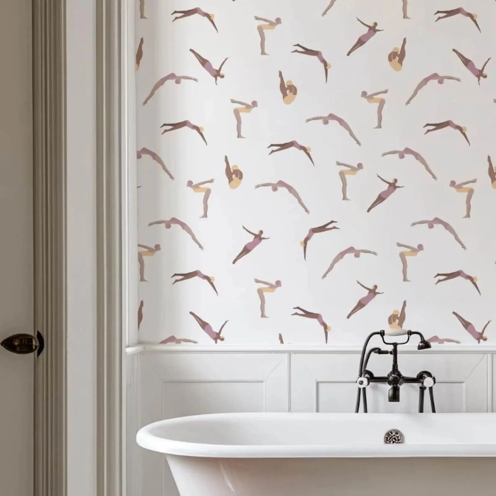 Swimming Diving Retro Peel and Stick Wallpaper, Pool Jump Swim Female Wallpaper, Swimming Pool Self Adhesive/Un-paste Wall Mural