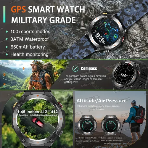Imagen 2 del producto 2025 T Rex 3 reloj inteligente militar con GPS incorporado para hombres AMOLED 650mAh batería altímetro impermeable reloj inteligente deportivo para Fitness al aire libre
