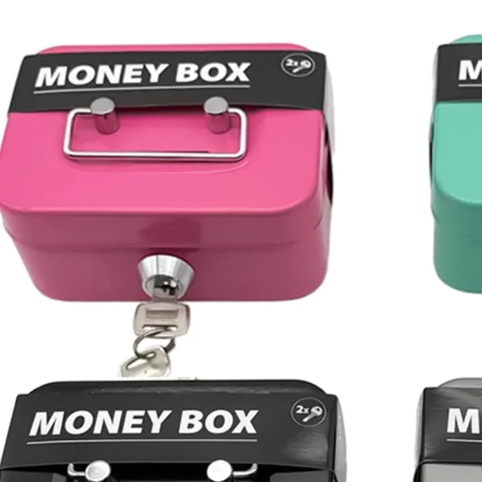 صندوق أمان المال، صندوق نقود قابل للقفل مع مفتاح، صندوق أصبع محمول مصنوع من المعدن، صندوق قفل أمان صغير، صناديق عملات معدنية قوية للأطفال