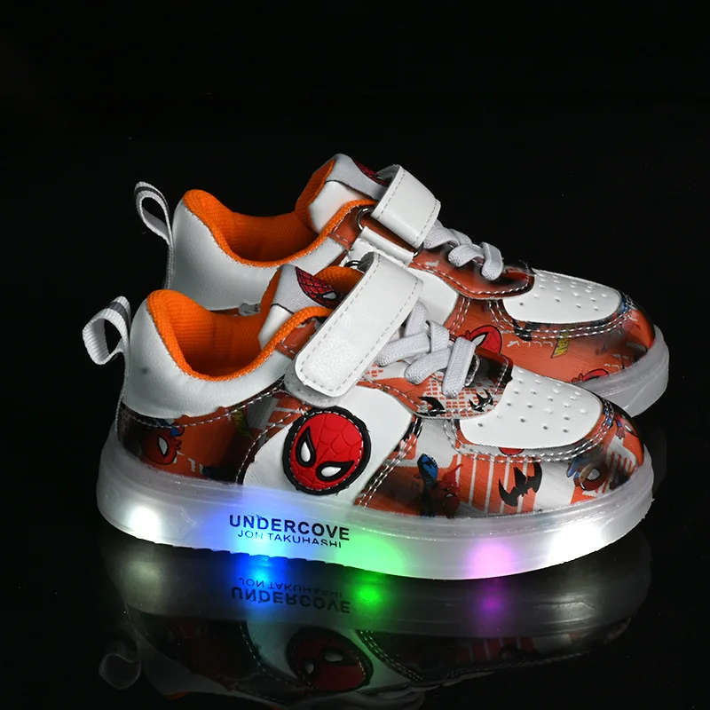 Disney Led Light Shoes for Kids Fashion Cartoon Spiderman Boys Sneakers Girls Casual Shoes Breathable Kids Sport Shoes