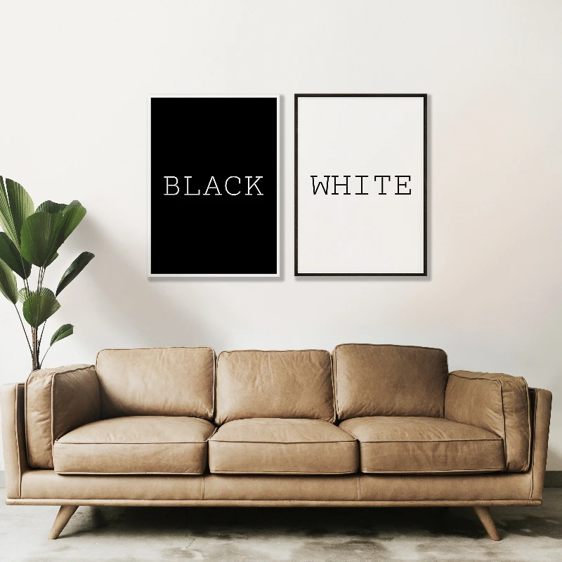 2pcs Minimalist Black-and-White Art Posters Black-on-White and White-on-Black Canvas Wall Art for Living Room Decor Gift