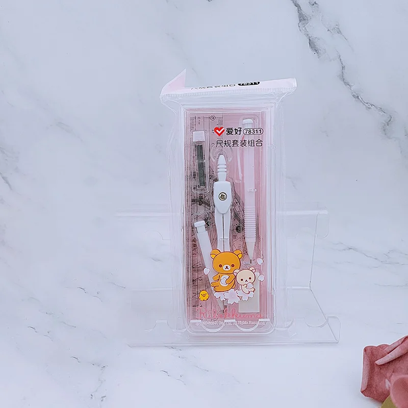 AIHAO 78311 Rilakkuma Metal Compass Ruler Triangle Ruler Set School Stationery For Junior Middle School Students