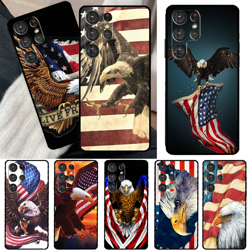 American USA Flag Eagle Phone Case For Samsung Galaxy S23 S20 FE S21 FE S22 Ultra Note20 Note10 S8 S9 S10 Plus Cover