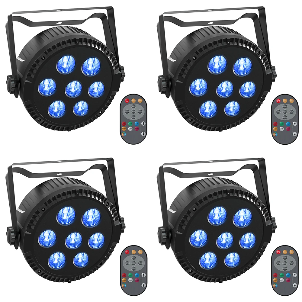 

GEFENSI 4PCS 42W Stage Light 7 LED Flat Par Lights RGBW 4IN1 DMX 512 Effect Light DJ Disco Party Christmas Bar Wedding Show Lig