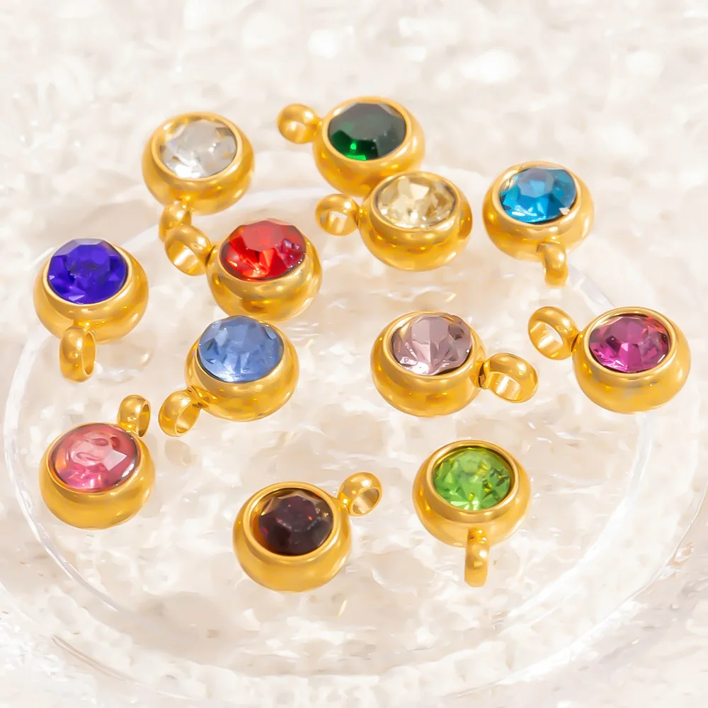 

10pcs Stainless Steel 6mm Gold Rhinestone Bead Crystal Charms 12 Months Pendants for DIY Necklace Bracelet Jewelry Making Crafts