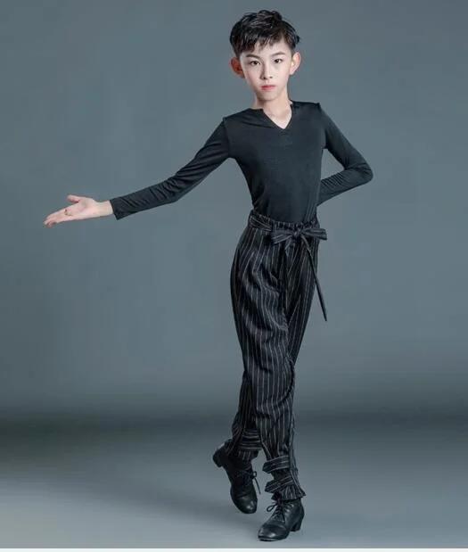 1 set/lotto bambini costume latino bambini camicia latina vestito e pantaloni a righe vestiti da competizione di danza latina