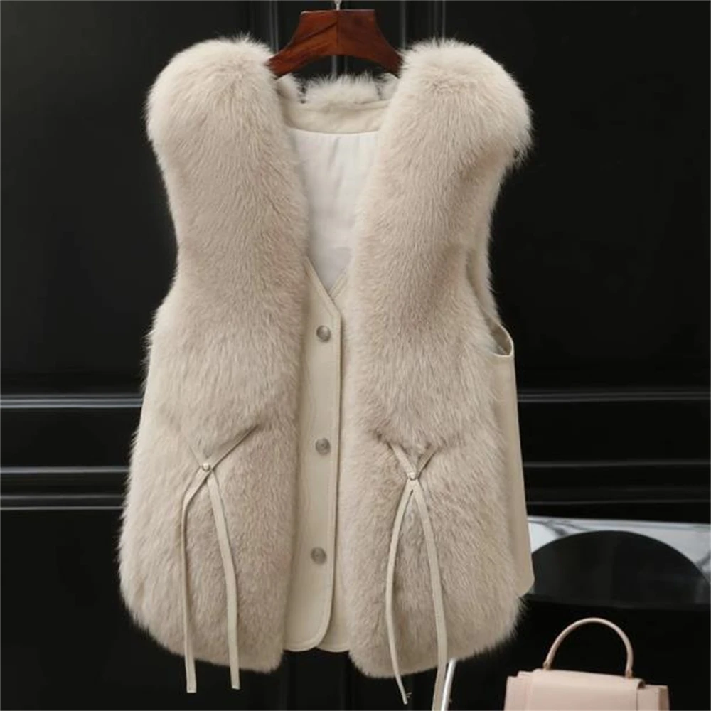 Fashionable Imitation Fur Vest Young Style Autumn  Coat Winter New Style Female Haining Short Vests Simple Vest Fur Waistcoat