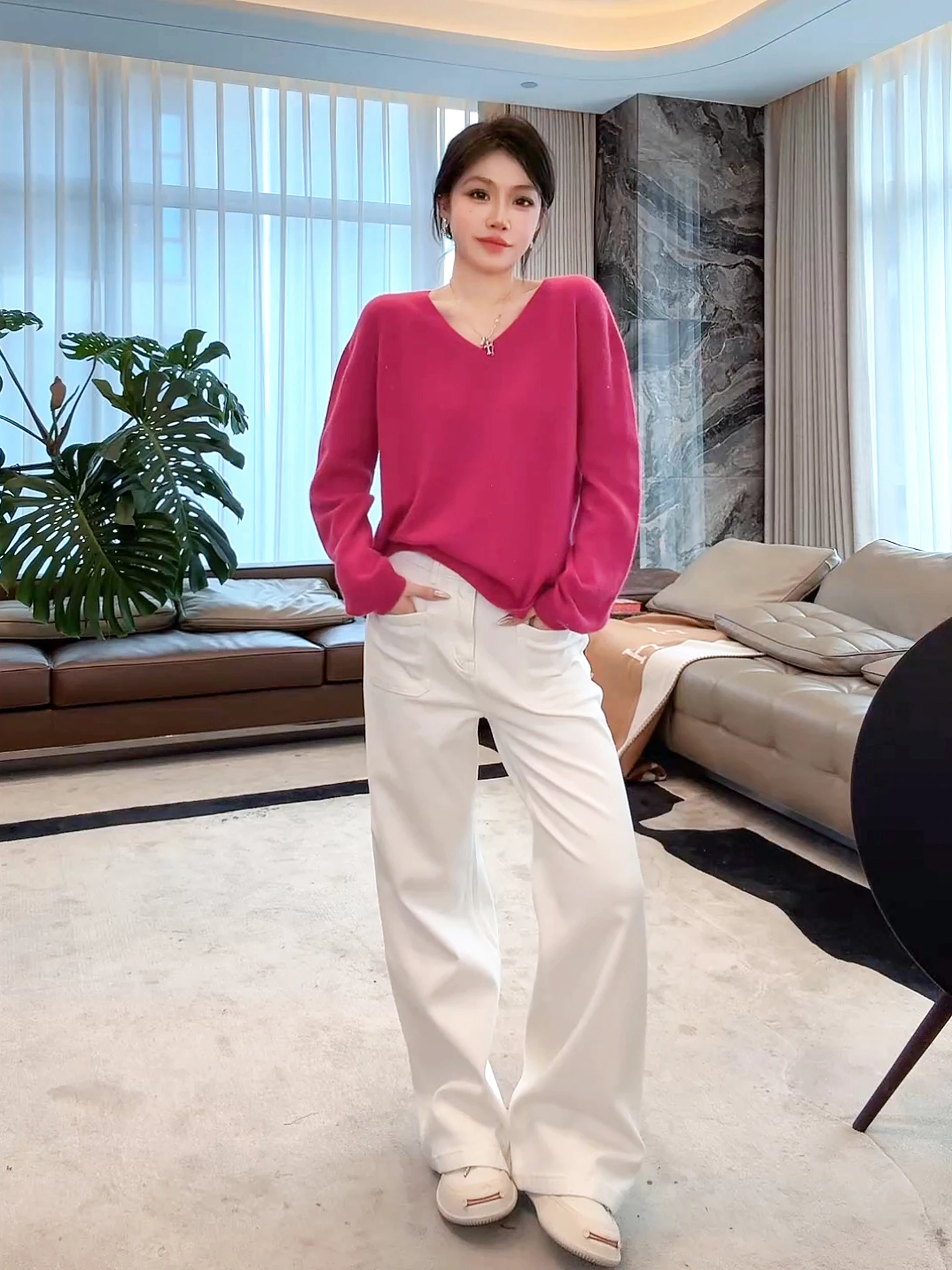 

Супермягкий вязаный свитер из смесовой шерсти и кроличьего пуха, свободного кроя, средней длины, MESA3268, женская мода, эксклюзив онлайн-магазина