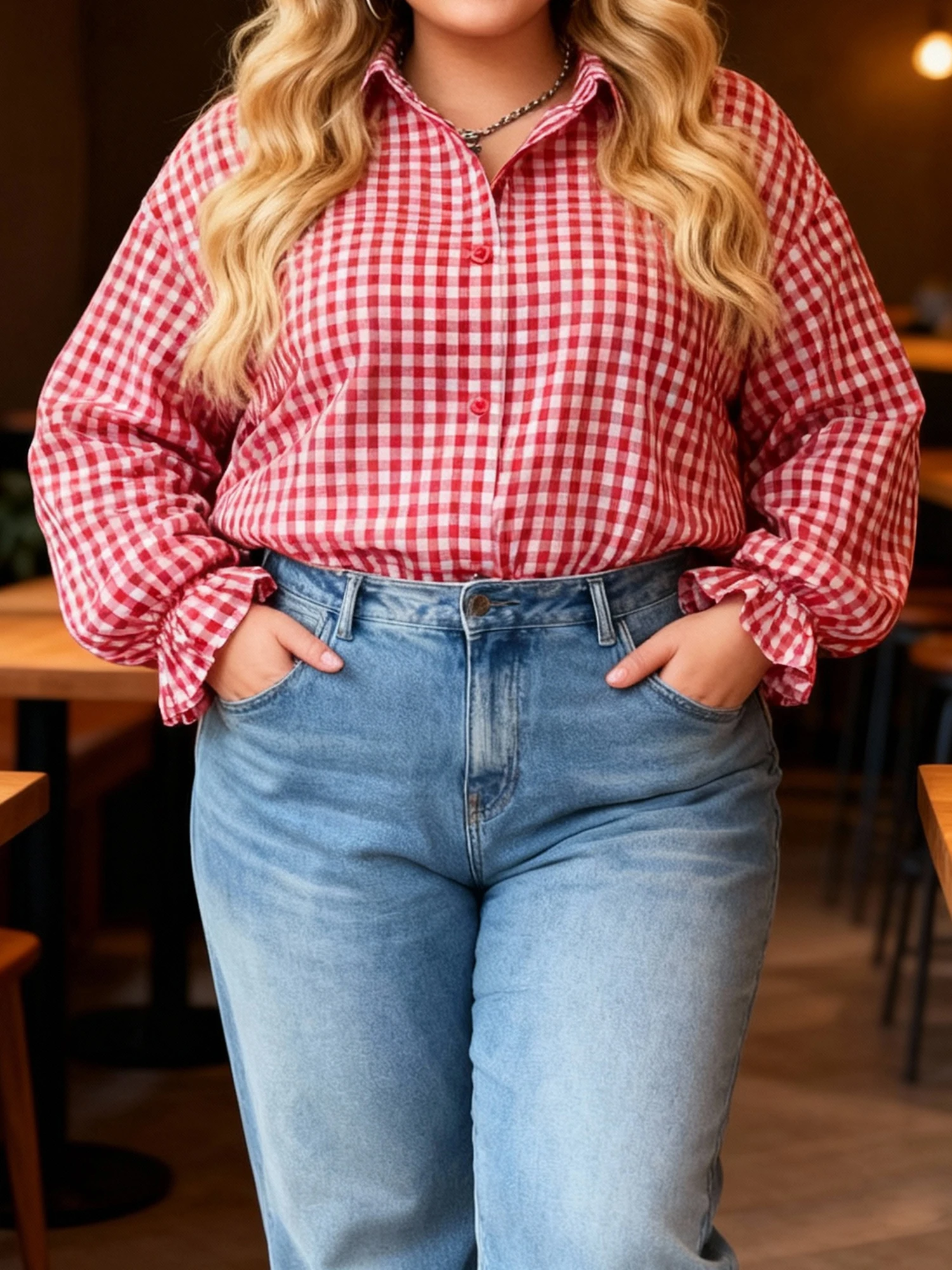Women s Plus Size Blouse with Button Front Closure and Stylish Plaid Pattern Loose Fit Casual Shirt with Turn Down Collar and
