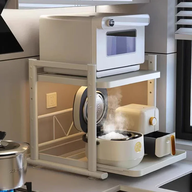 Pull Out Metal Microwave Oven Stand Multifunction Storage Rack Organizer for Kitchen Countertop Accessory