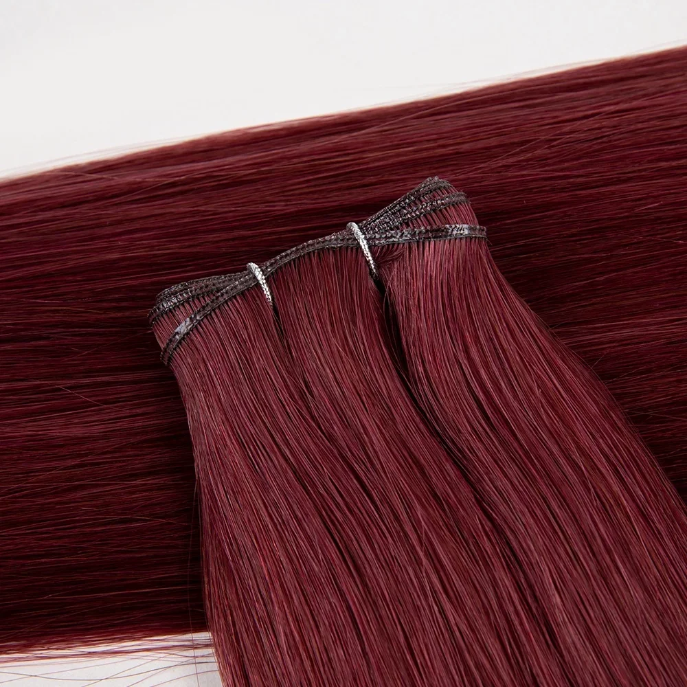 Wholesale double drawn raw remy human hair extensions thick genius flat wefts European virgin hair bulk #530 color