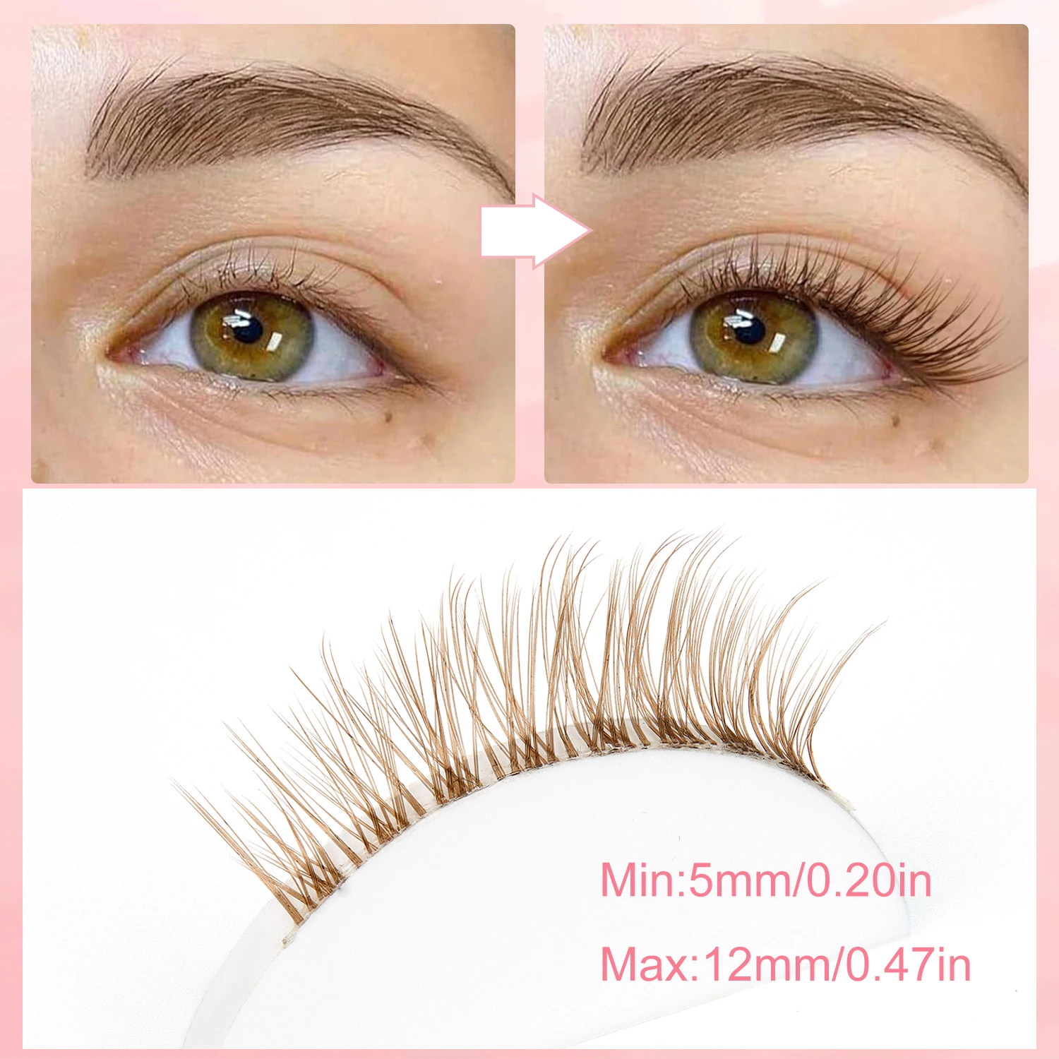 7 paia di ciglia finte marroni C ricci con stelo trasparente Le ciglia finte naturali sono adatte per tutti i giorni/festival