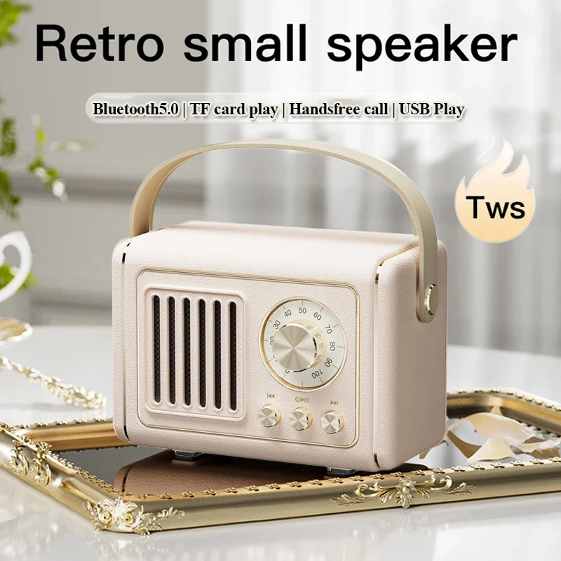 Mini altoparlante Bluetooth retrò portatile Hifi Sound Music Box lettore musicale MP3 Wireless con supporto per microfono scheda TF USB AUX Pla