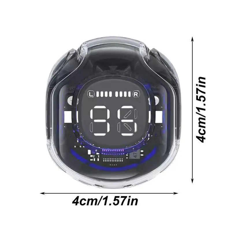 سماعة بلوتوث 5.3 لاسلكية بخاصية إلغاء الضوضاء، سماعات رأس رياضية هاي فاي ستيريو مع علبة شحن شفافة بشاشة رقمية