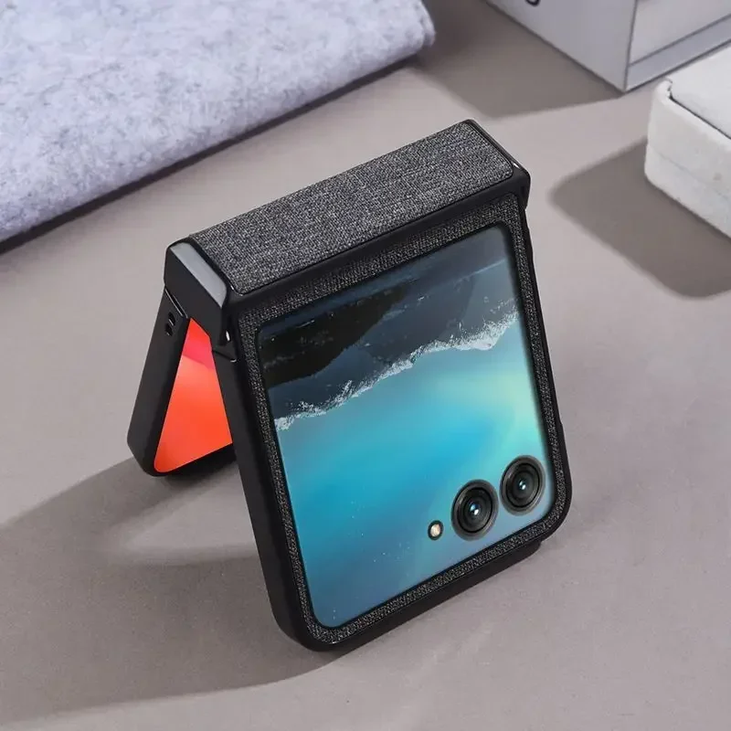 Luxury Business Leather Phone Case for Motorola MOTO Razr 70 60 50 Ultra Cloth Car Magnetic Holder Drop-proof Protect Cover