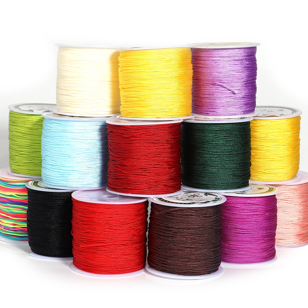 0.8MM Braided Macrame Silk Macrame Cord Rope Thread Wire DIY Chinese Knot Satin Bracelets Making Findings Beading 100Yards