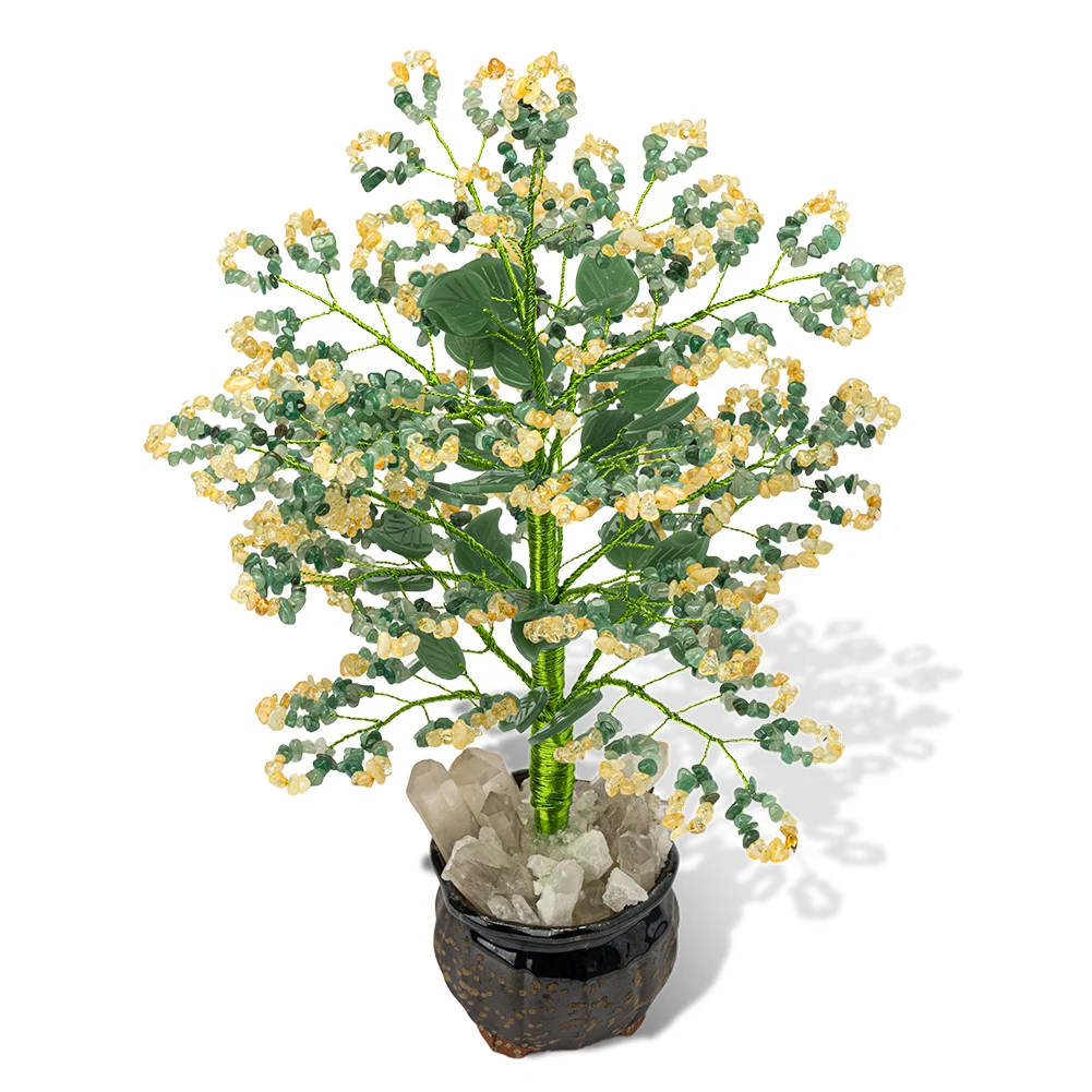 

Natural Citrine Aventurine Jade Stone Tree Crystal Artificial Green Branches Faux Plants For Home Party Decoration