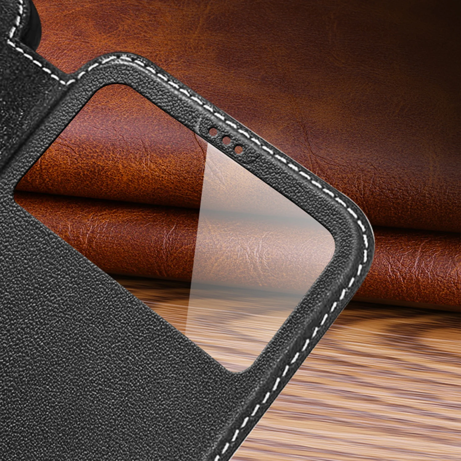 100% Genuine Leather View Window Free Answer Case For iPhone 16 Pro Max 16 Plus Coque Luxury Magnetic Wallet Flip Book Cover