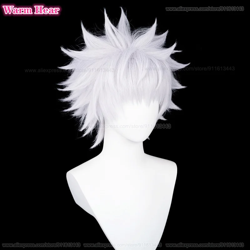 Killua Zoldyck-peluca sintética de Anime para hombre y mujer, pelo resistente al calor, color blanco y plateado, ideal para Cosplay y fiesta de Halloween, 30cm