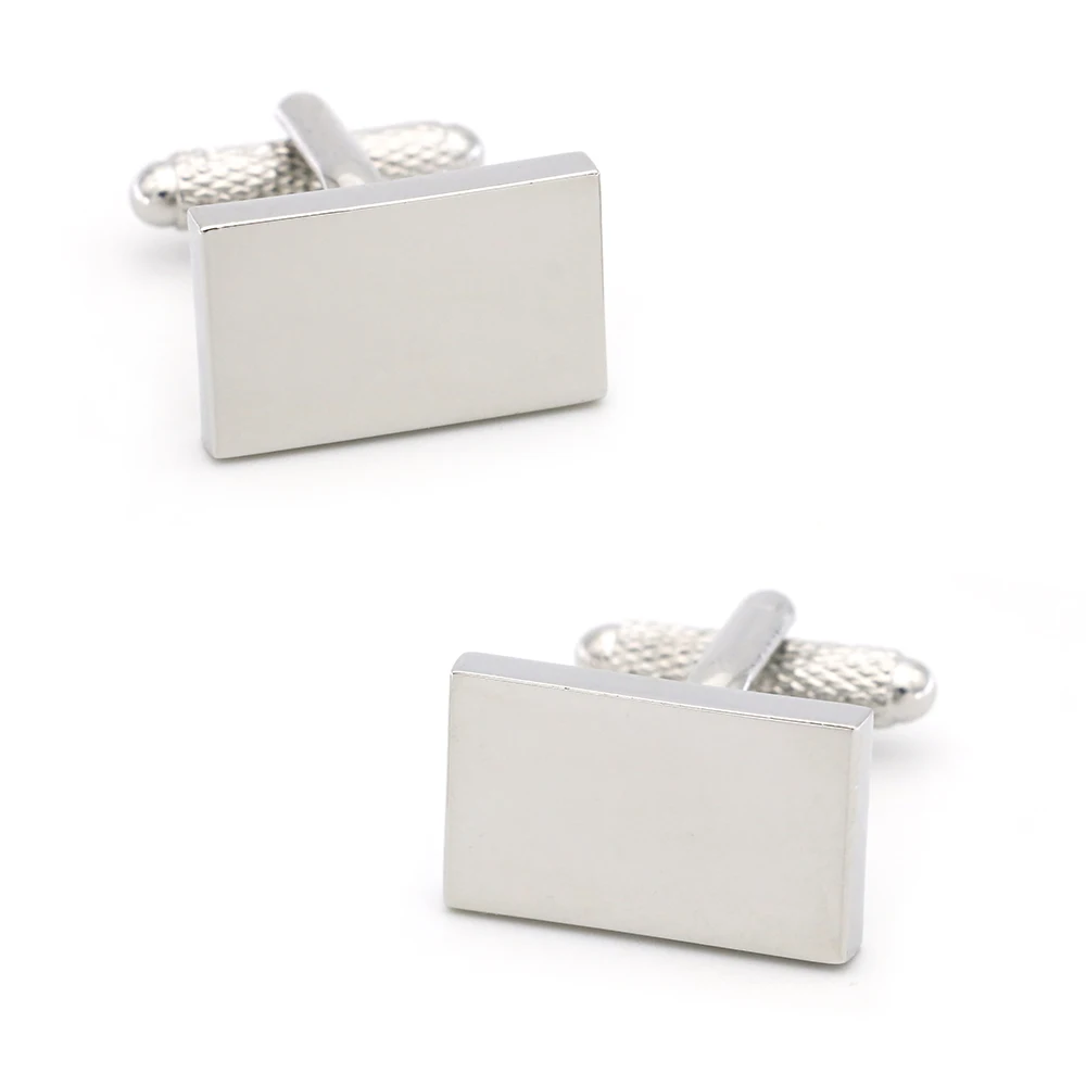 iGame Engravable Cuff Links Silver Color Rectangle Design Quality Brass Material Cufflinks For Men