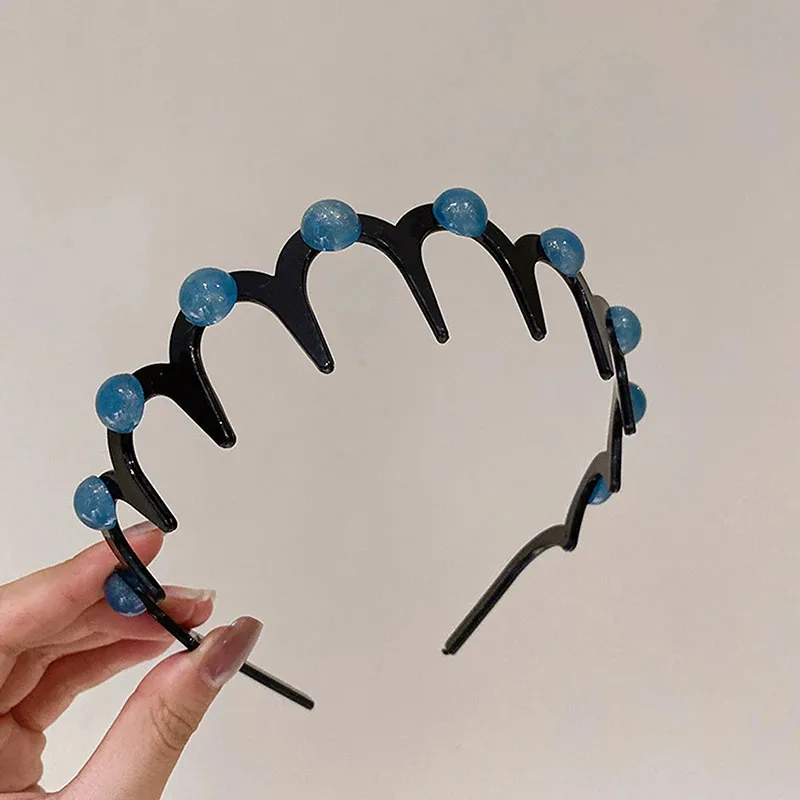 عصابات رأس موجة اللؤلؤ الموضة للنساء بلون صلب مع أسنان غير قابلة للانزلاق عصابات شعر لغسل الوجه للبنات عصابات رأس رياضية إكسسوارات شعر