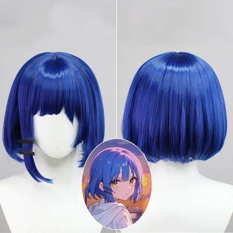 

Anime Bocchi The Rock Short Blue Bob Yamada Ryo Cosplay wig For Women Girl
