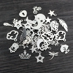 30pcs No Fade Charms 316 Stainless Steel Feather Moon Star Heart Bracelet Necklace Pendant Charms DIY Jewelry Making Findings