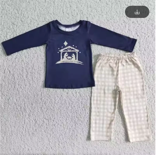 فستان الزي بالجملة بوتيك أزياء عيد الميلاد المهد طفل بنين بنات أخضر فاتح بأكمام طويلة بلوزات وبنطلون منقوش #4