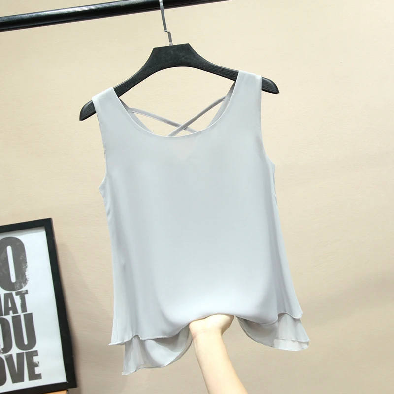 2022 Fashion New Sleeveless Women Blouse Summer Chiffon Shirts V-neck Casual Blouses Oversized S-6XL Loose Female Tops blusas