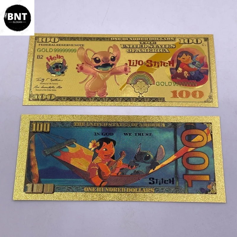 Disney Lilo & Stitch Cartoon Gold Foil Paper Decoration Anime Action Figure Toy Coin Q decorazione figurale regalo di compleanno per bambini