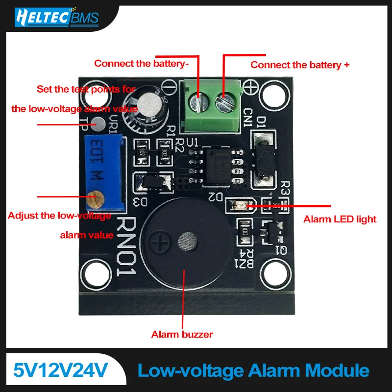 5V12V24V Accumulator Storage Battery Low Voltage Undervoltage Overcharge Discharge Sound Alarm Buzzer Detector Protection Board