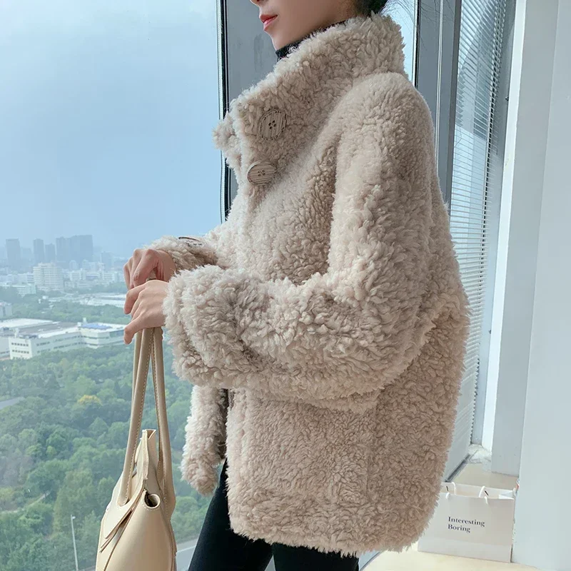 AYUNSUE Winter 100% Real Sheep Shearing Jacket Women\'s Fur Coat Famale Clothes Short Wool Coat Stand-up Collar Chaquetones Mujer