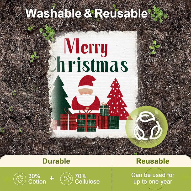 6 قطعة شجرة عيد الميلاد أطباق المطبخ غسل تنظيف طبق القماش قابلة لإعادة الاستخدام غسل سوبر ماصة الخرق المنزل مسح منشفة الملابس