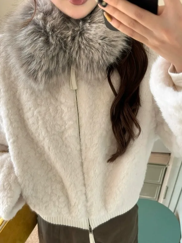 

Шикарное теплое пальто с меховым воротником ягненка в стиле ретро, женское высококачественное зимнее новое пальто из экологически чистого хлопка для женщин