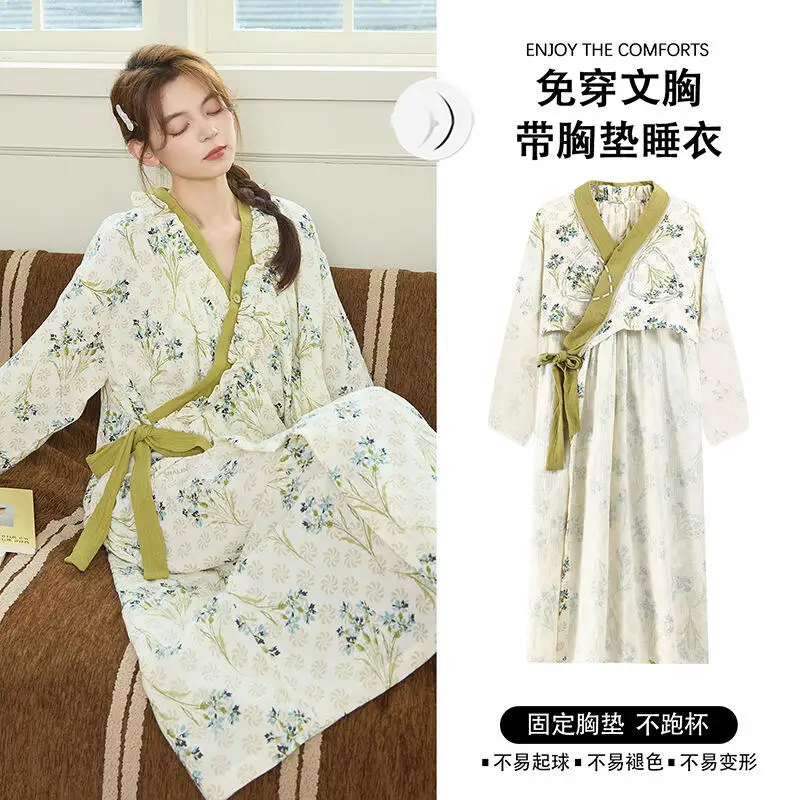 Hot Autumn New Women Clothing Highend Sense Medium To Long Sleepwear Nightgown Fashion Soft Comfort Loose Fitting Dress Homewear