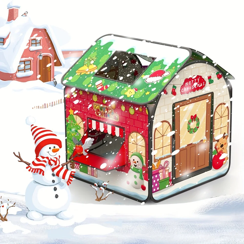 Tenda da gioco natalizia per bambini Casetta da gioco con porte Finestre Casetta da gioco per bambini per interni ed esterni Fai finta di giocare con un regalo di Natale