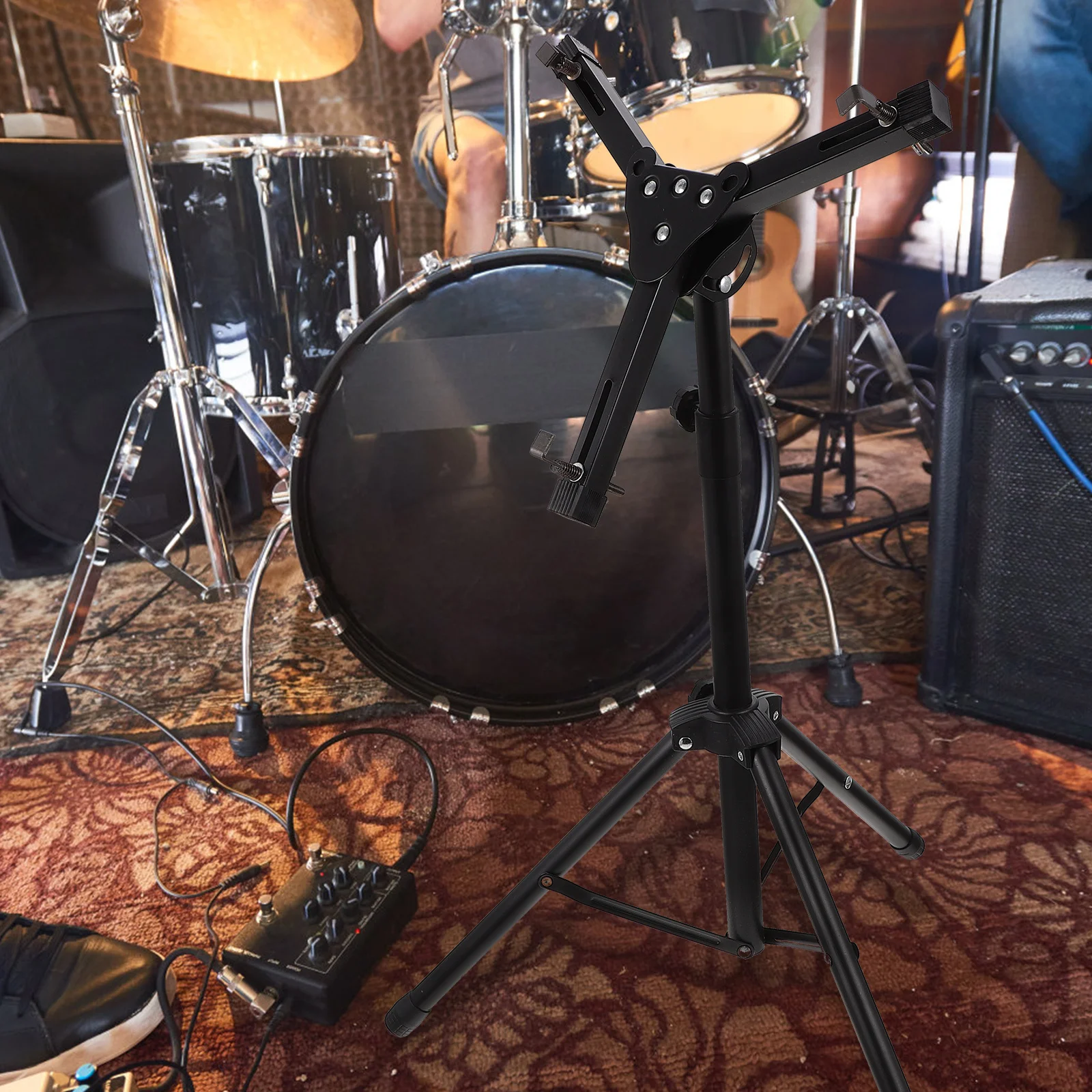 

1Set Folding Drum Rack Premium Black Alloy Construction for Drum Holder Supply Practice Pad Stand Indoor Percussion Use High