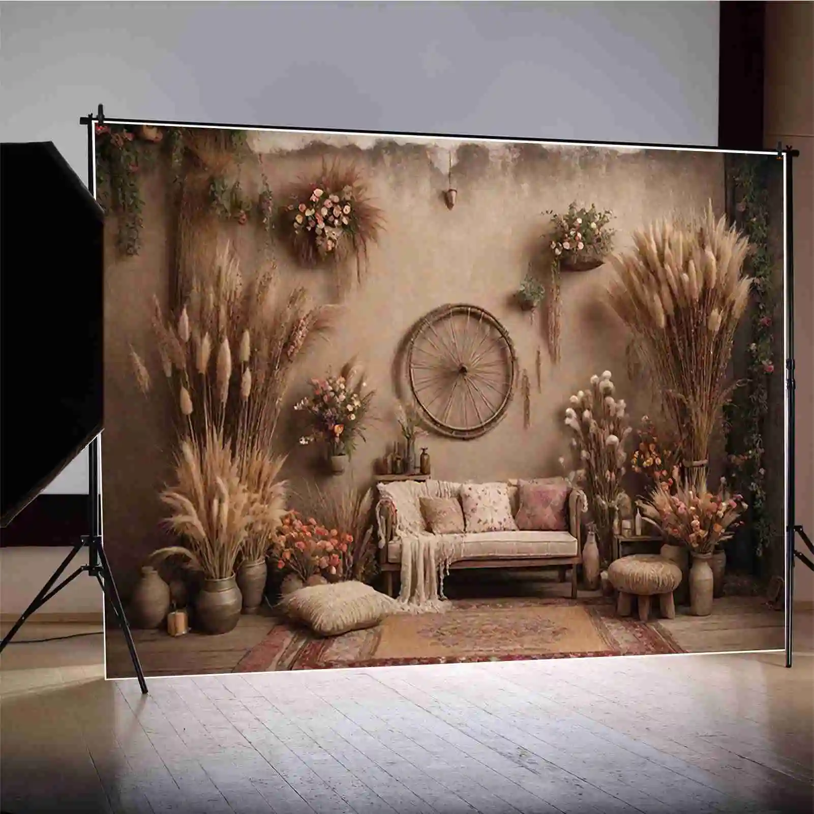 MOON.QG Rural Home Birthday Background Women'S Boho Living Room Wall Backdrops Customized Party Decoration Photography Props
