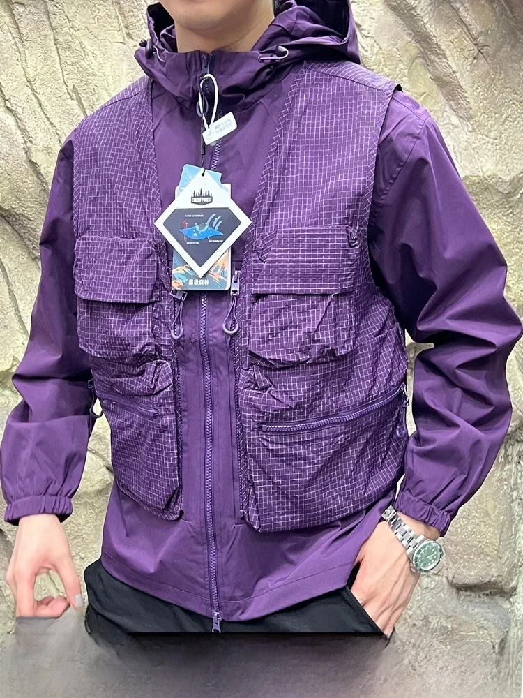 

Съемный жилет, уличная водонепроницаемая футболка «Тет в одном», подставка из нейлона и полиэстера, осенняя переносная молния с капюшоном