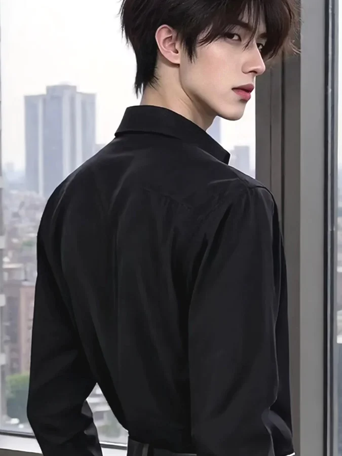 

Bla Long Sve Loose Fit Men's irt Iron Free Neapolitan Suit Inner irt Briti Sle Durable Youth Faion Workwear