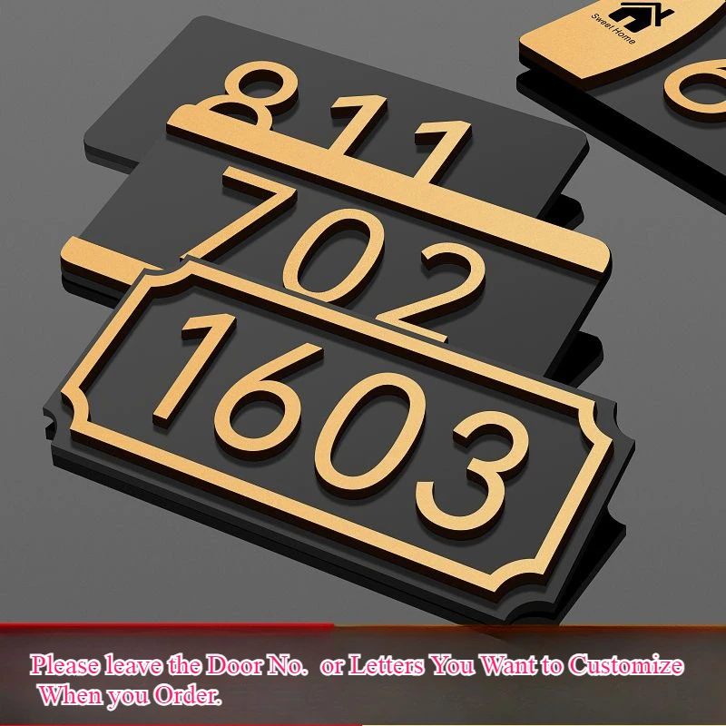 

Acrylic Modern Door Plates Shop Sign Customized Personal Number for Office Home Flats Restaurant with Floating Golden No.