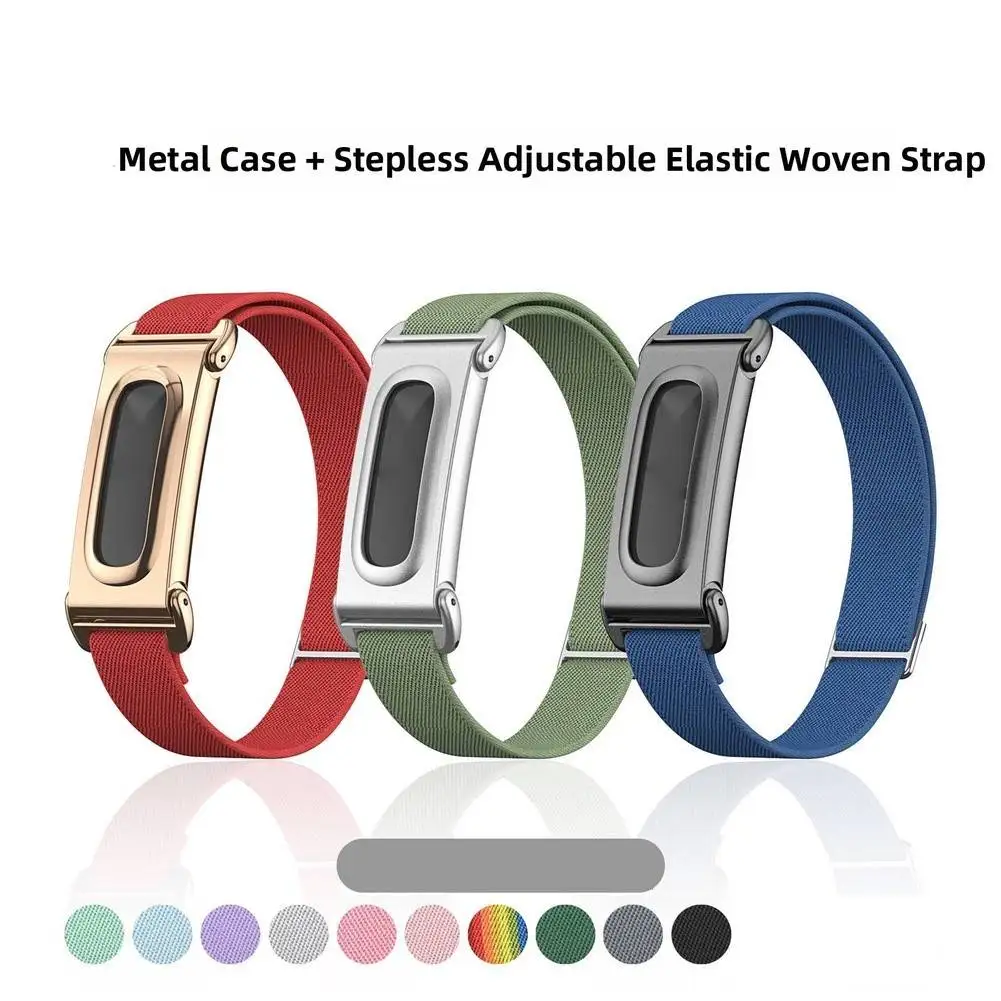 Metal Case Breathable Nylon Watch Strap Stepless Adjustable Elastic Band For Fitbit Air Fitness Wristband Multiple Color Options