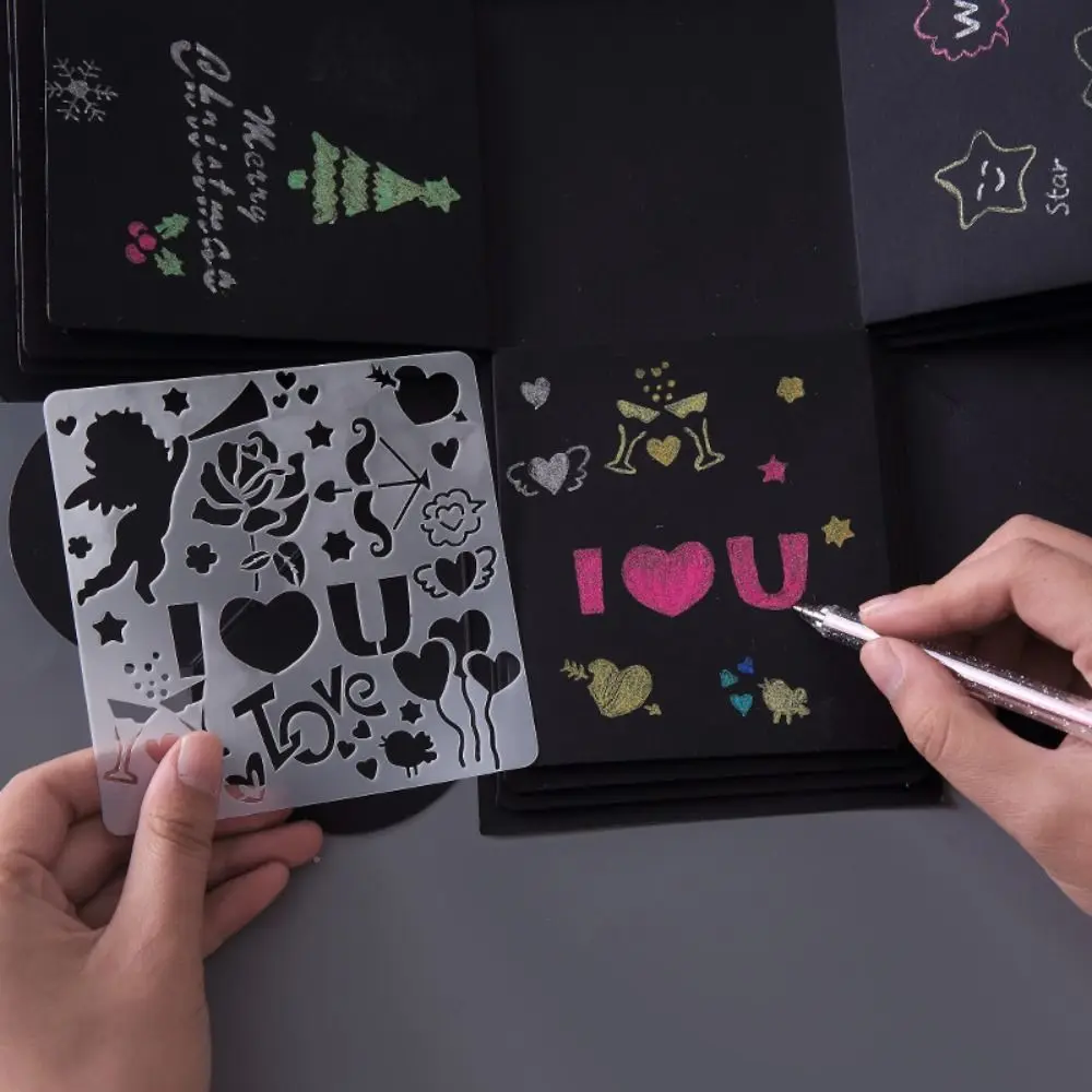 20Pcs PET Environmental Protection Material Graffiti Hollow Template White Square Explosion Box Theme Handmade Photo Album