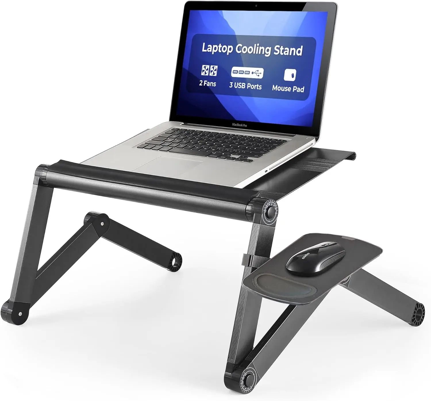 

Adjustable Laptop Stand with Cooling Fan and USB Ports, Foldable Ergonomic Design for Desk or Bed Use