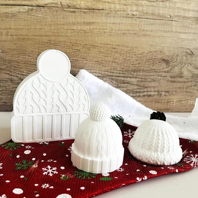 Molde de silicona de sombrero de Papá Noel de punto, moldes de vela de sombrero de lana 3D, cera de soja, aromaterapia para Nochebuena, molde de decoración del hogar