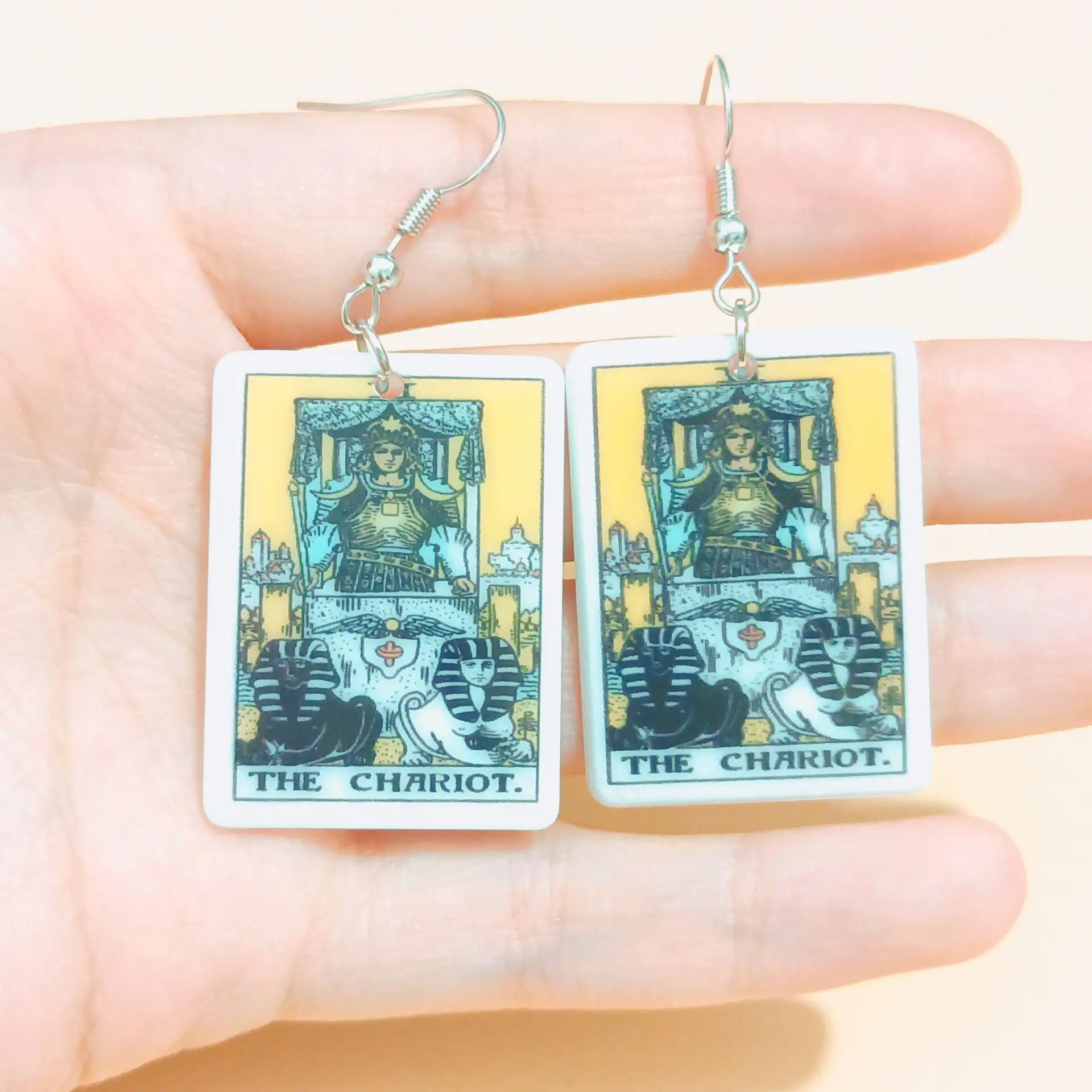 1 Pairs Acrylic Tarot Card Earrings for Women Ear Pendant Chariot Fool Justice Strength Ear Rings Birthday Festival Party Gifts