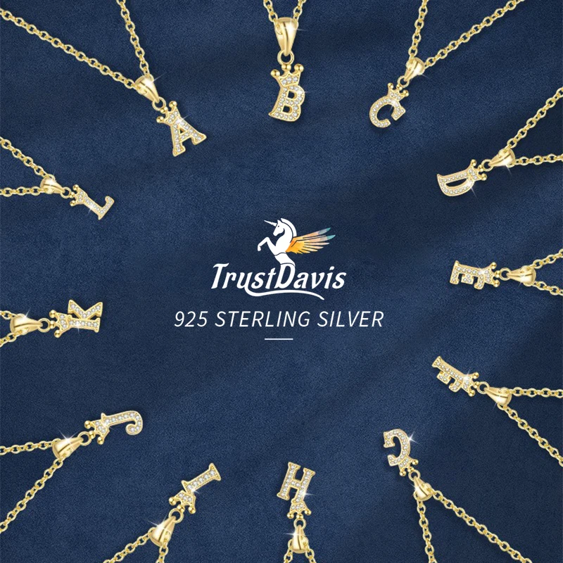

TrustDavis 925 Sterling Silver Women's Fashion Crown 26 Letter Pendant Zircon Necklace for Women Girls Jewelry Gift DS4445